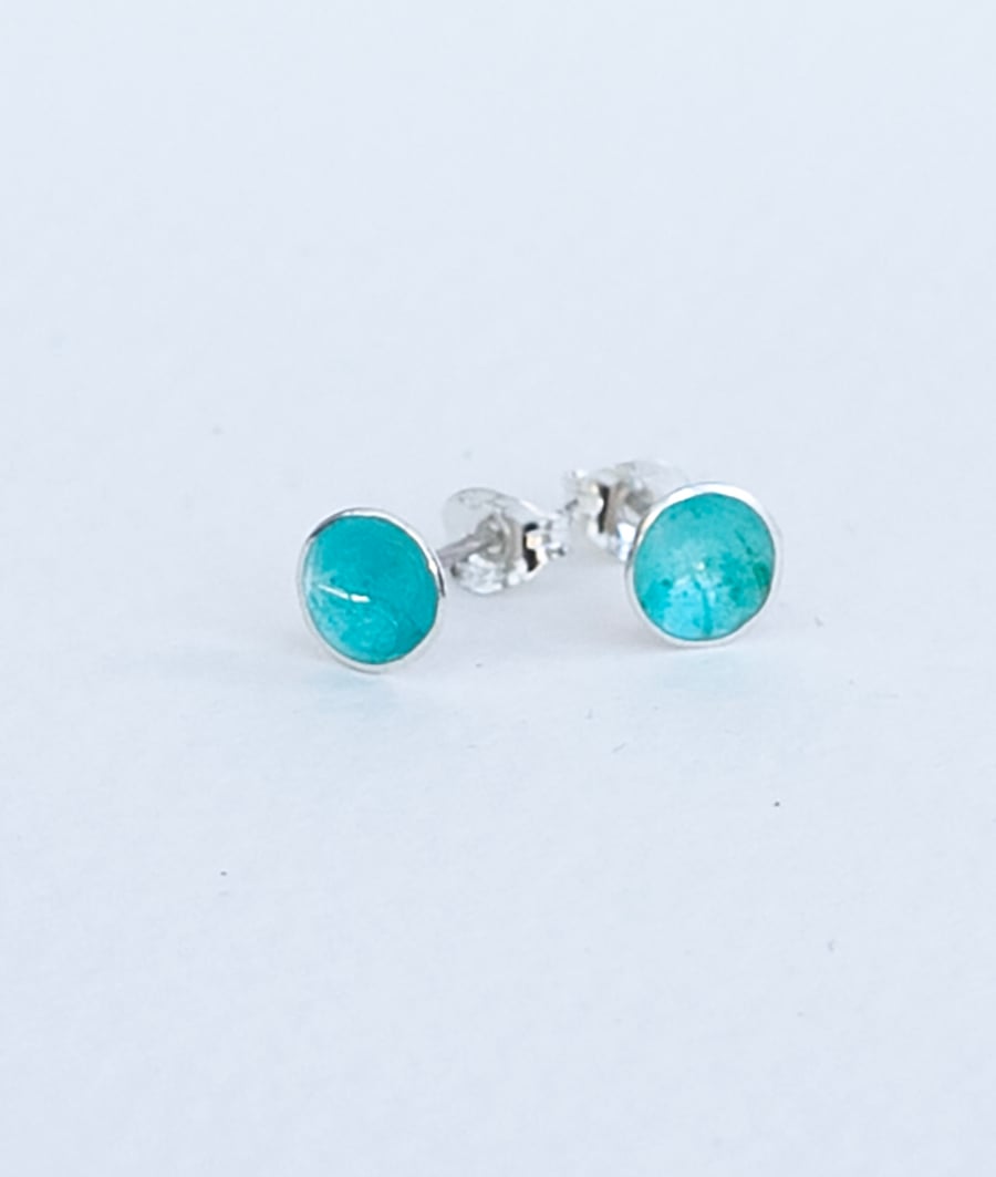 Aqua enamelled silver earrings