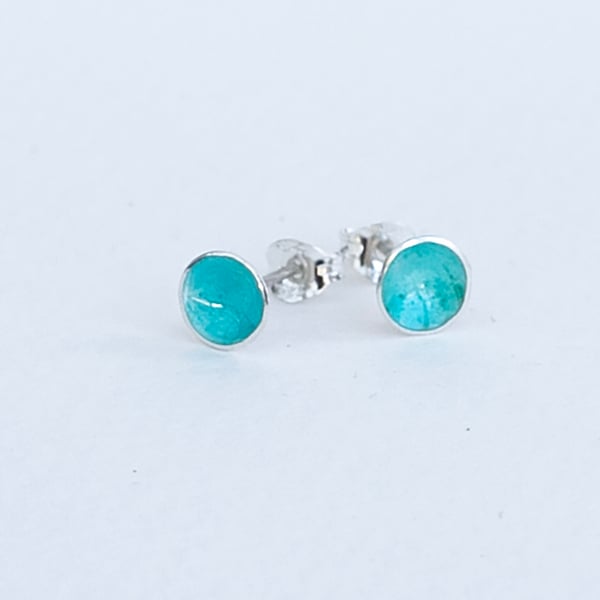 Aqua enamelled silver earrings