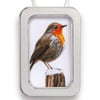 Robin, little 3D fabric robin picture framed in a tin, gift, ornament