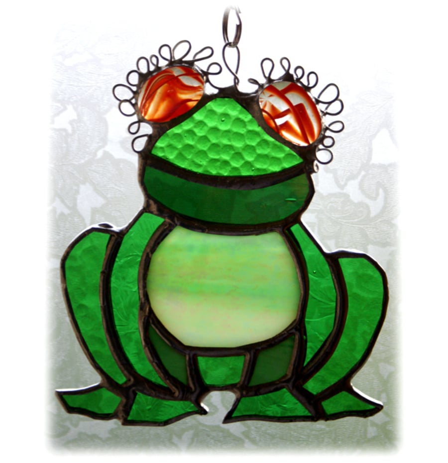 Frog Suncatcher Stained Glass Handmade Gardener Gift 027