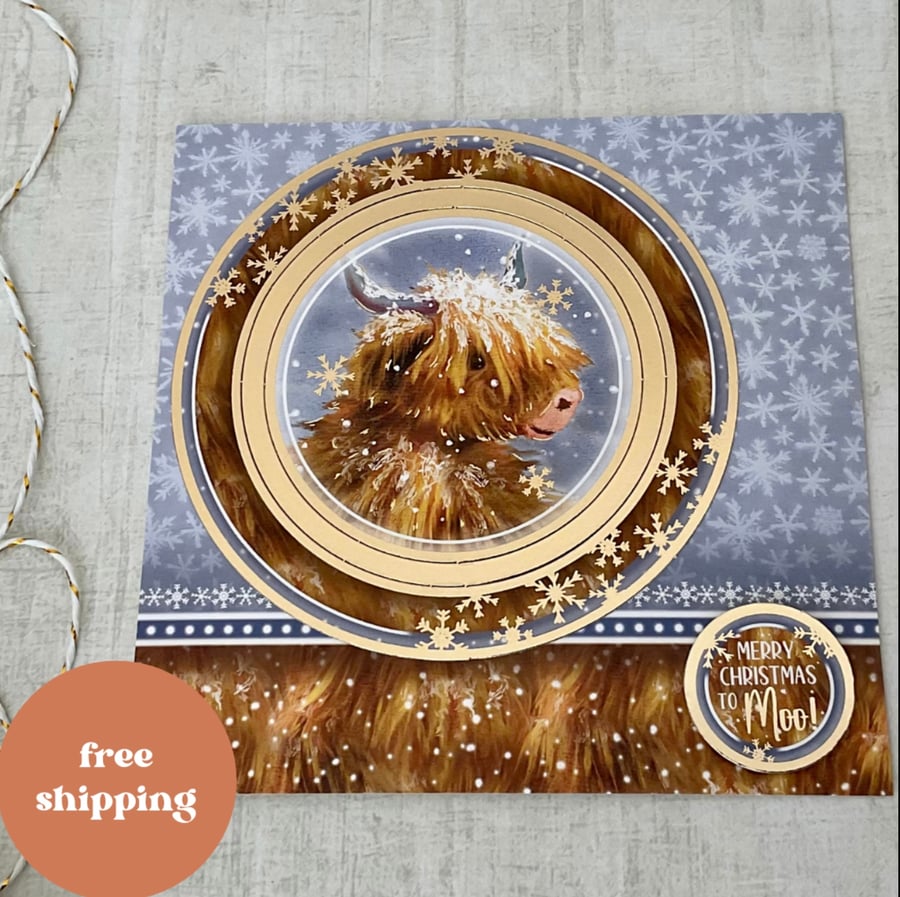 Card. Luxury Christmas card with highland cattle