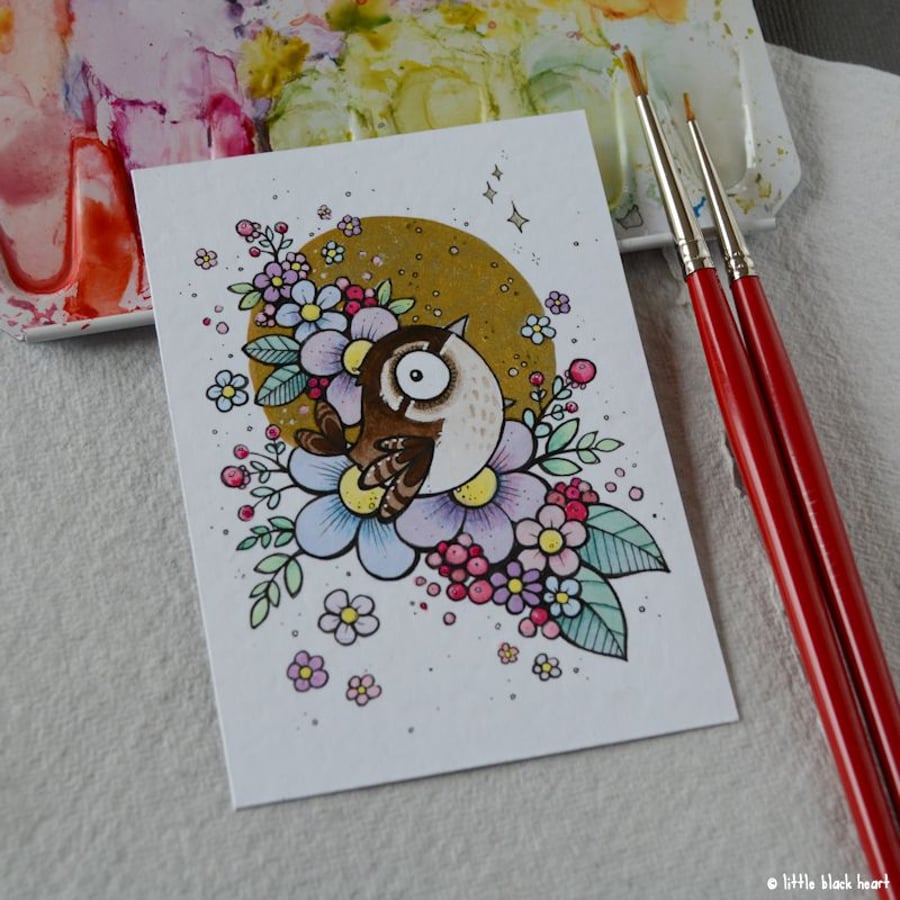 RESERVED - floral wren - original aceo
