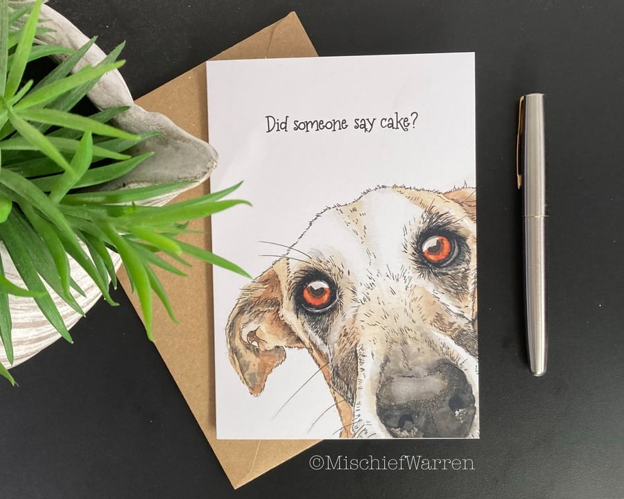 Sight hound art card. Blank or personalised greyhound, lurcher, whippet card.