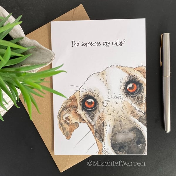 Sight hound art card. Blank or personalised greyhound, lurcher, whippet card.