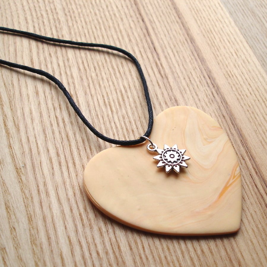 Huge Marble Heart FIMO Polymer Clay Pendant