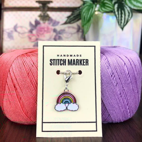 Rainbow Stitch Marker, Progress Keeper, Enamel Charm.