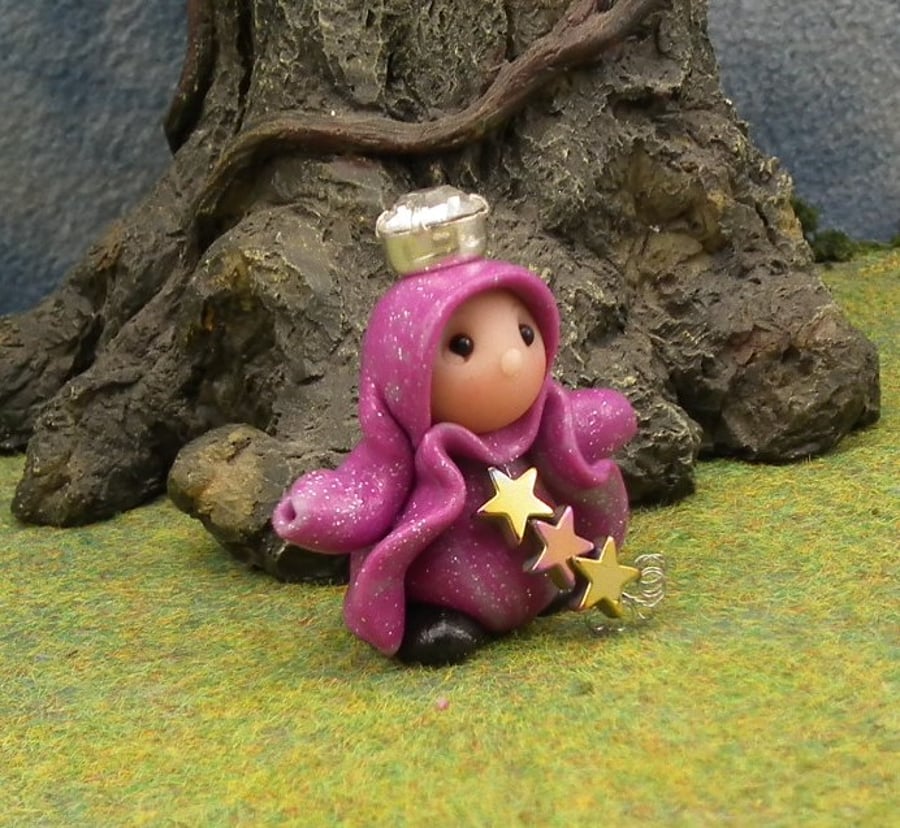 Tiny Stargazer Gnome 'Nuelo' 1.5" OOAK Sculpt by Ann Galvin