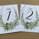 Succulents TABLE NUMBERS cactus eucalyptus wedding rustic leaves foliage card