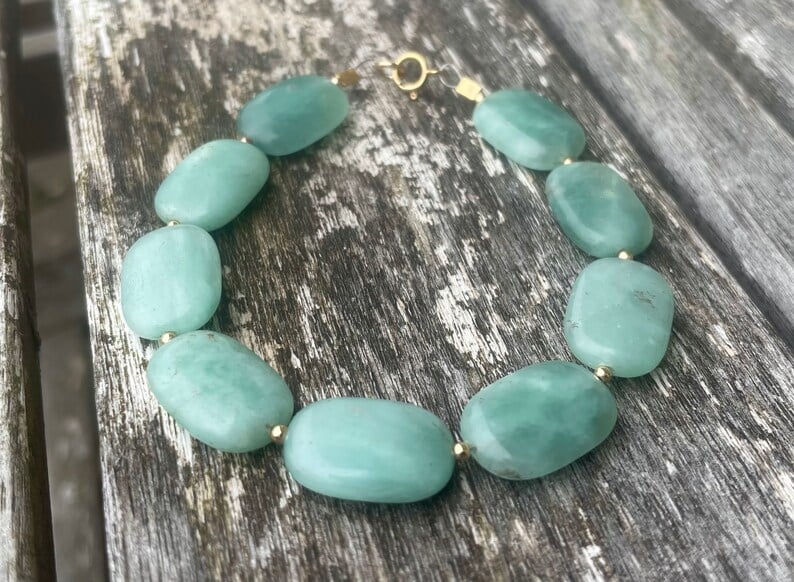 14k Gold Aventurine Beaded Bracelet with 14k Gold Fill Beads and Clasp, one off 