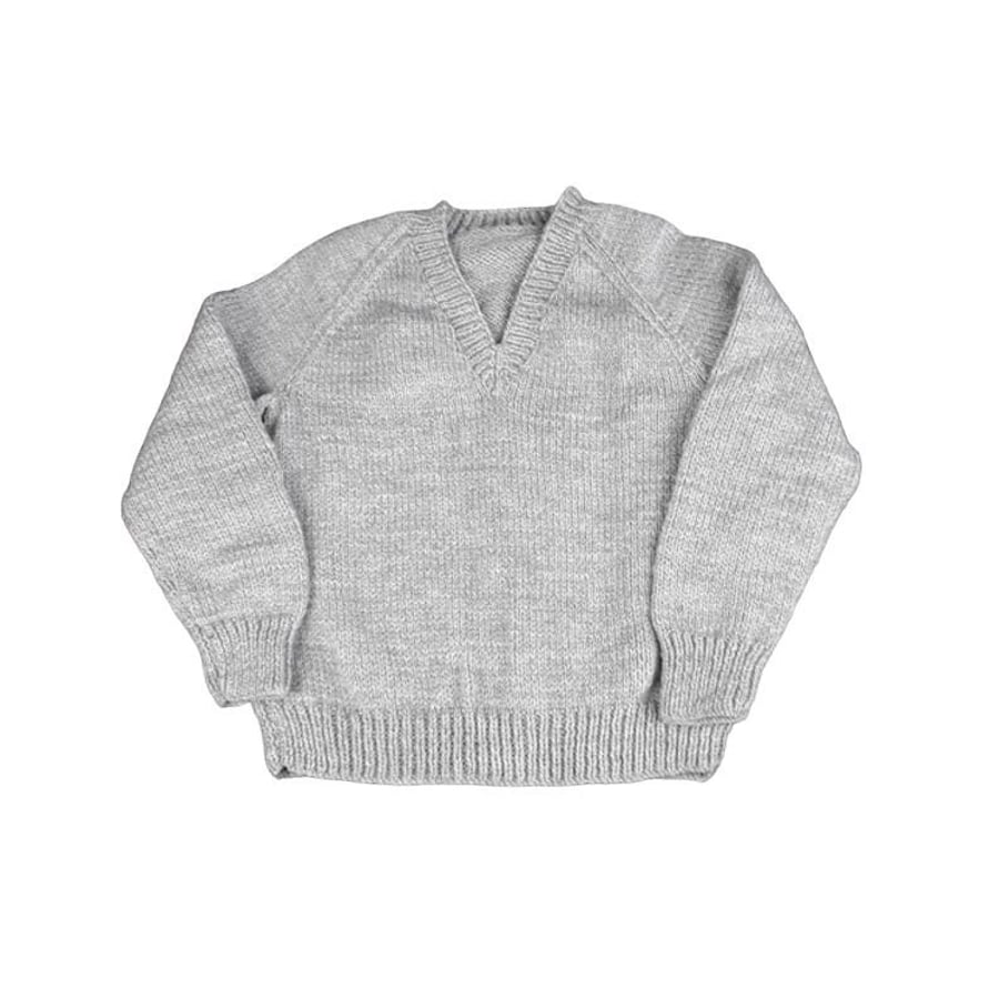 Light grey children's hand knitted jumper to fit 5 - 6 years 