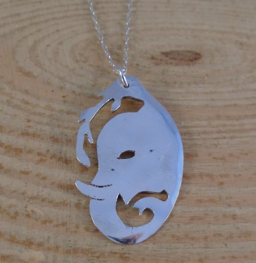 Upcycled Sterling Silver Pierced Elephant Spoon Necklace