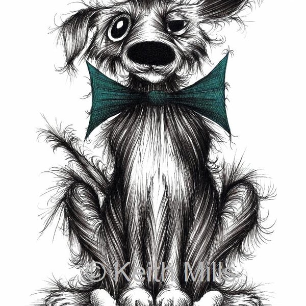 Ben the dog Print A4 size picture Handsome hound wearing big bow tie