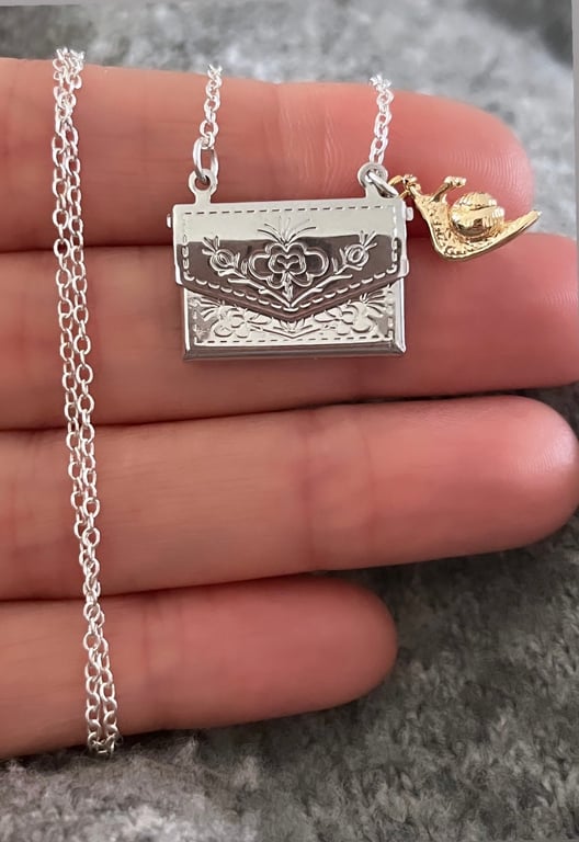Snail Mail Necklace, Gold & Silver Plated Charm, Dainty Jewelry
