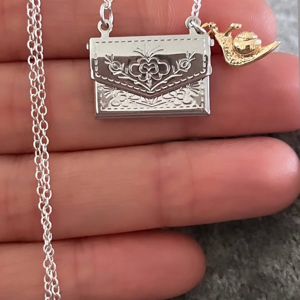 Snail Mail Necklace, Gold & Silver Plated Charm, Dainty Jewelry