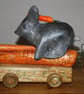 HAND MADE PAPER MACHE & WOOD, RABBIT RACER, HAND PAINTED, FOLK ART INSPIRED 