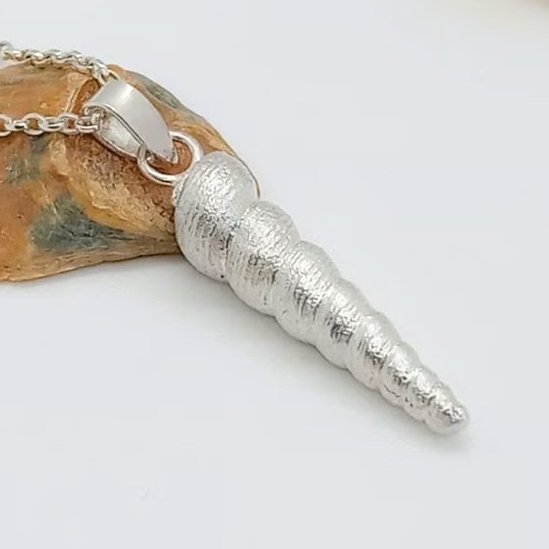 Sterling silver large turritella spiral necklace , hand cast hallmarked