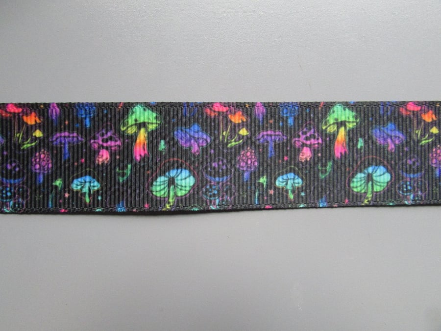 Magic Enchanted Toadstool Mushroom 2.5cm Grosgrain Ribbon x 1 metre