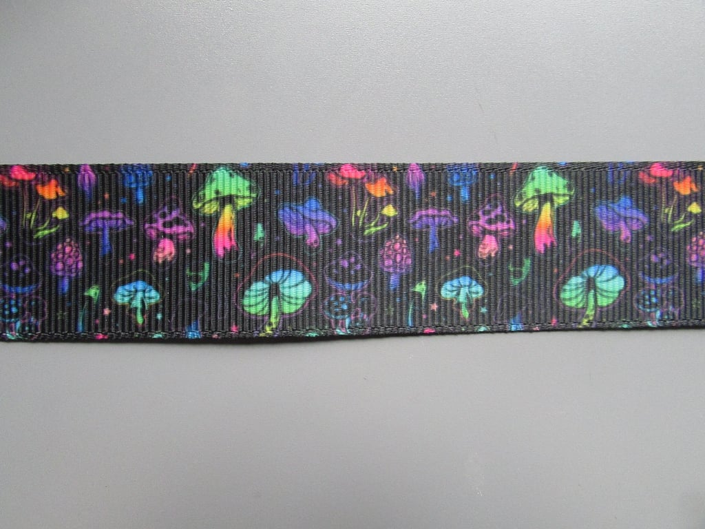 Magic Enchanted Toadstool Mushroom 2.5cm Grosgrain Ribbon x 1 metre