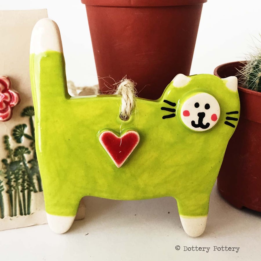 Pottery Cat hanging decoration ceramic cat 