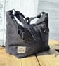 Black Denim Crossbody Bag with Double Zip and Adjustable Strap