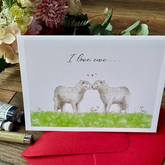 I love ewe valentines card sheep card Cute Anniversary card Valentine s Day card