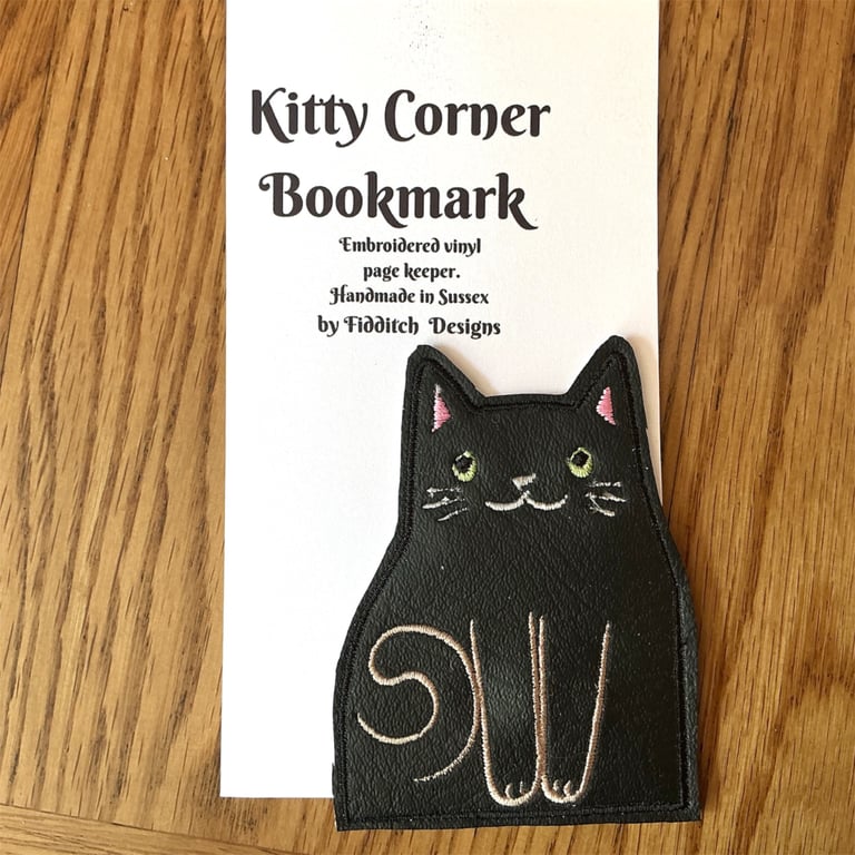 Kitty corner bookmark. Cute embroidered cat page keeper .