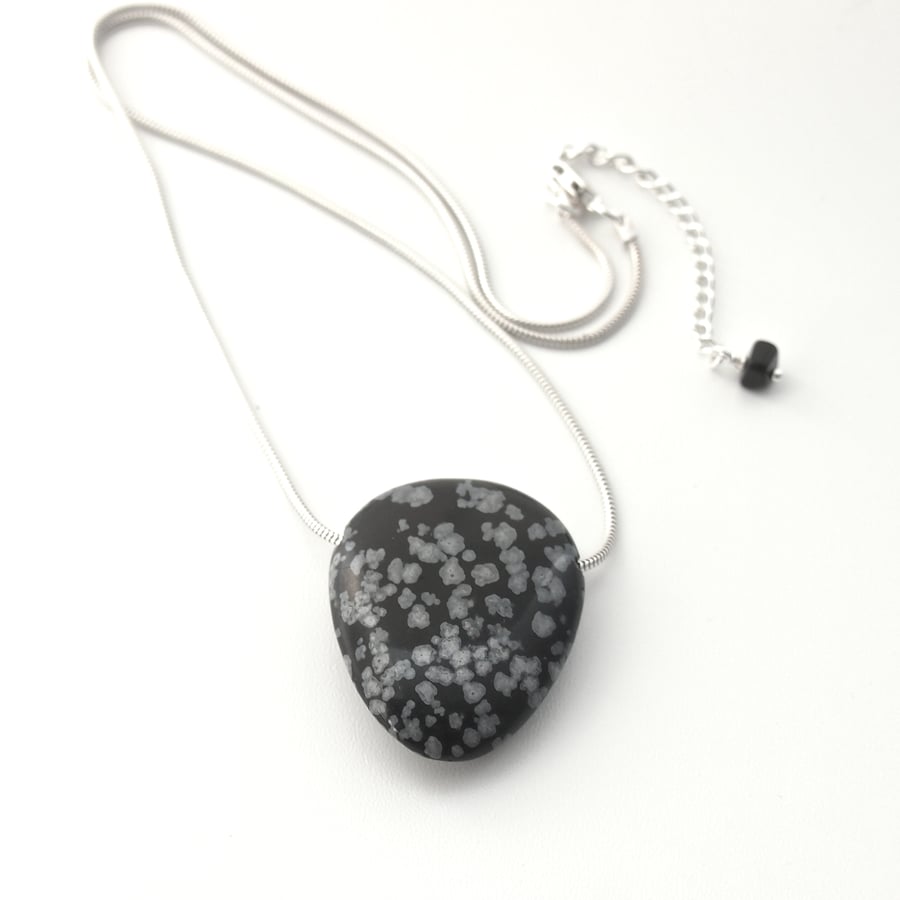Snowflake Obsidian and Silver Necklace