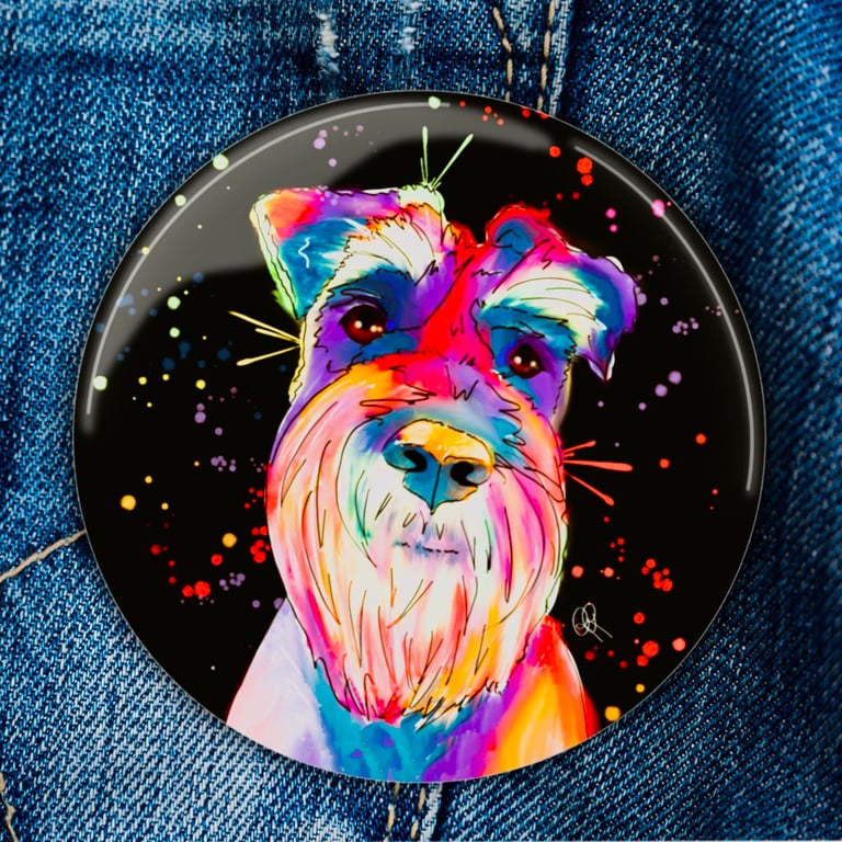 Schnauzer Badge . Magnet . Pocket Mirror . Magnetic Bottle Opener