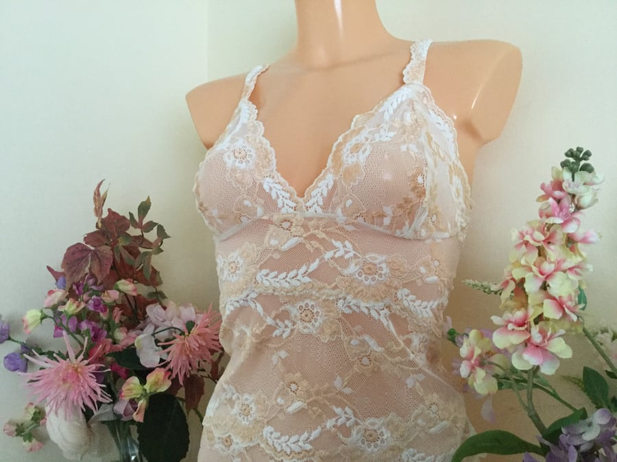 Camisole bralette , in hand dyed lace , rose tones ,from Fidditchdesigns 
