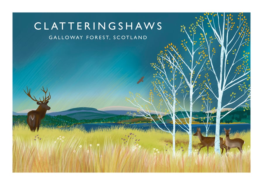 Signed Giclee Art print. Clatteringshaws, Galloway Forest Park.