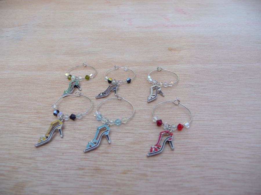 Wine charm girls night shoe themed set of 6 cocktail bar accessories 