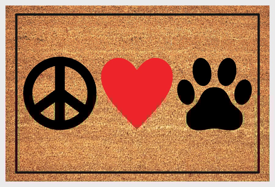 Peace Love Paw Door Mat - Peace Love Paw Welcome Mat - 3 Sizes
