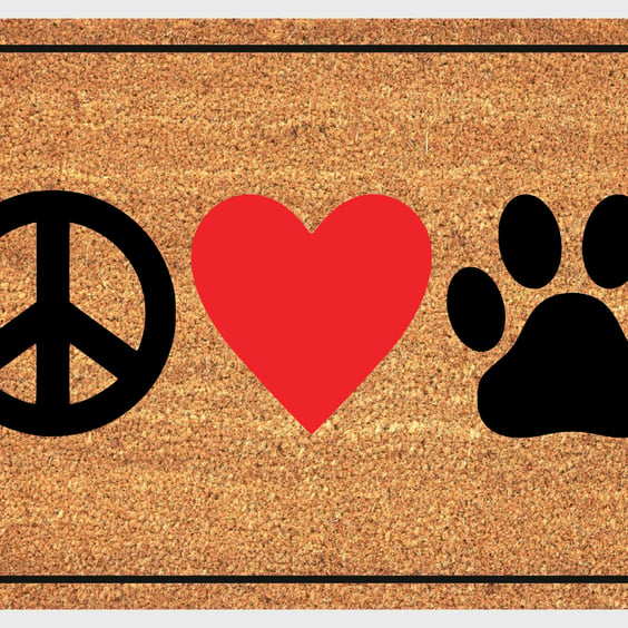 Peace Love Paw Door Mat - Peace Love Paw Welcome Mat - 3 Sizes