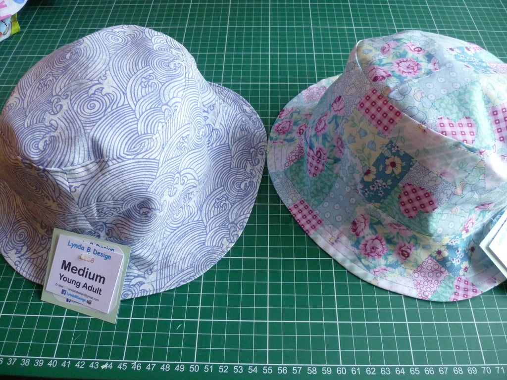 Sun Hats, Bucket Hats. Babies, Children Adult sizes, Reversible 100% Cotton