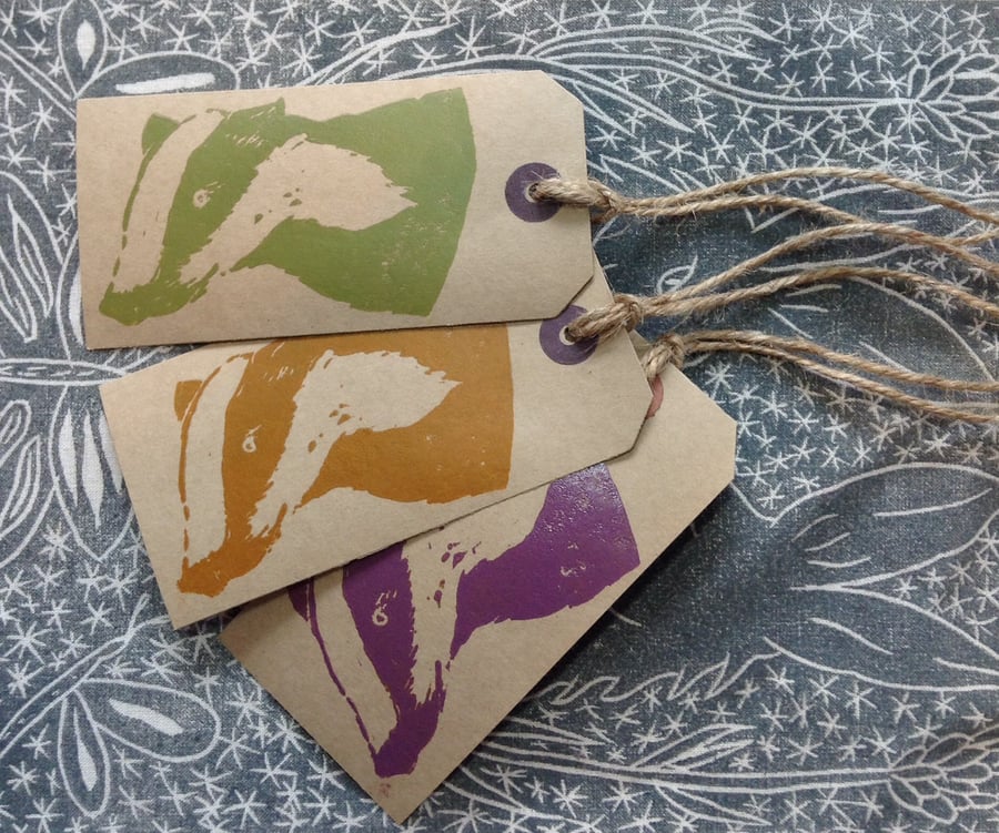 Hand Printed Badger Gift Tags.