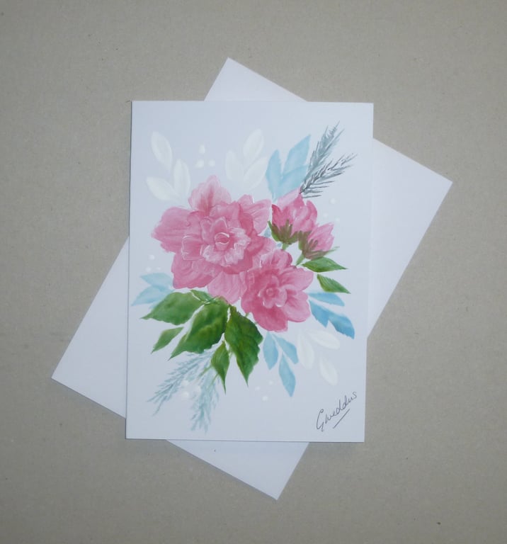 original art hand painted floral card ( ref FA 481 G1 )