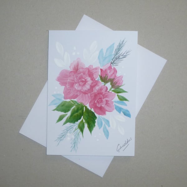 original art hand painted floral card ( ref FA 481 G1 )