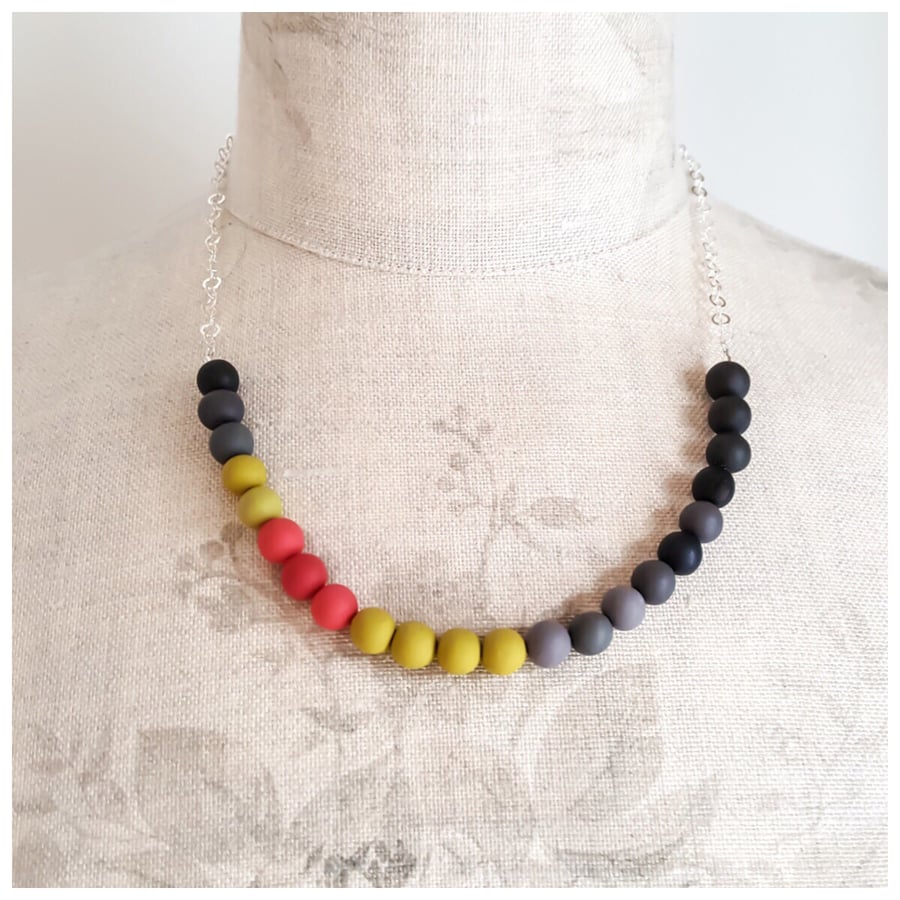 Colourful Grey, Yellow and Coral Beaded Necklace, Modern, Contemporary Jewellery