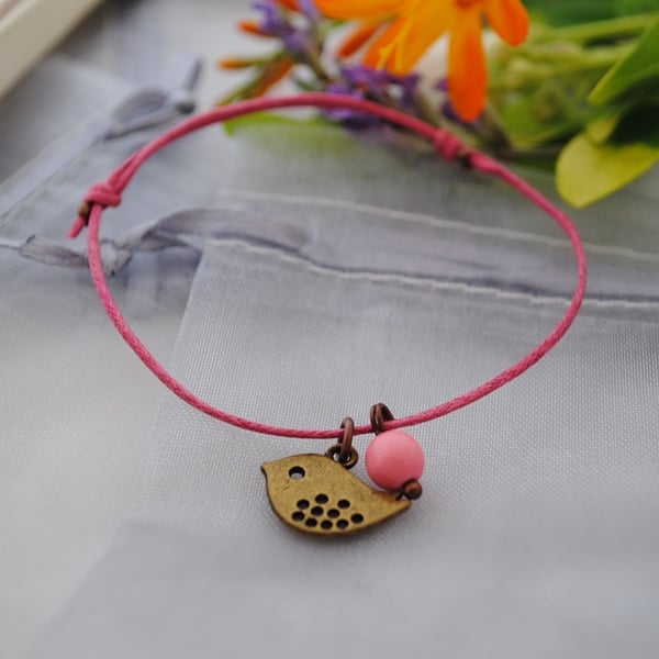 Friendship Bracelet-Fuchsia and Copper bird