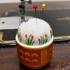 Hornsea Saffron seventies egg cup embroidered pincushion