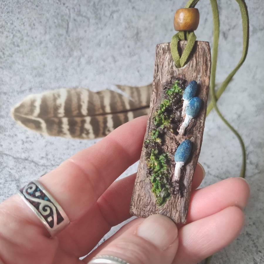 Mushroom Pendant, Clay Mushroom Necklace, Green Witch Jewellery
