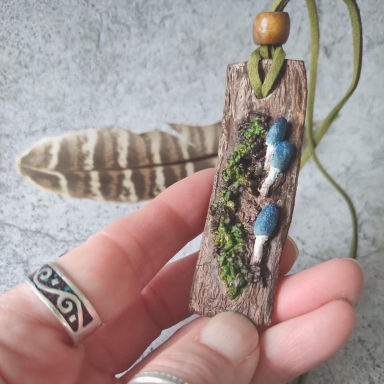 Mushroom Pendant, Clay Mushroom Necklace, Green Witch Jewellery