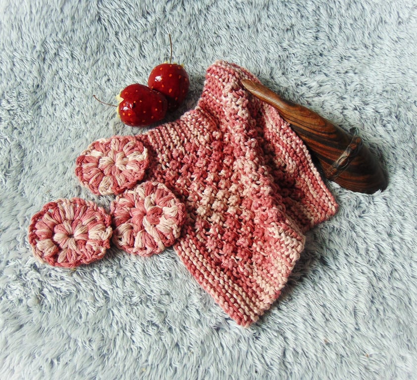 Face Cloth and Cleansers, 100% Cotton Wipes, Reusable Hand Knitted Face Towels, 