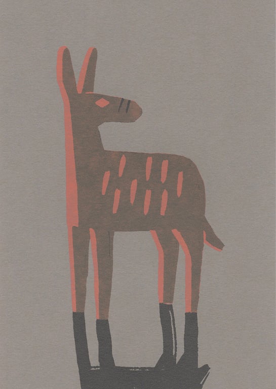 Donkey No.2 two-colour screenprint (14 x 29.7cm) in red and black on grey paper