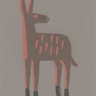 Donkey No.2 two-colour screenprint (14 x 29.7cm) in red and black on grey paper