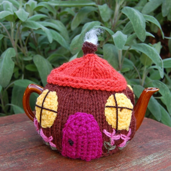  Country cottage tea cosy - hand embroidered - for one or two cup teapot