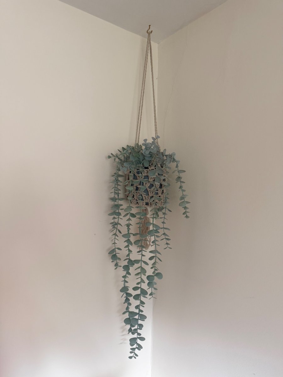 Handmade Crochet Plant Hanger - Rustic Hanging Plant Holder - Boho Home Decor