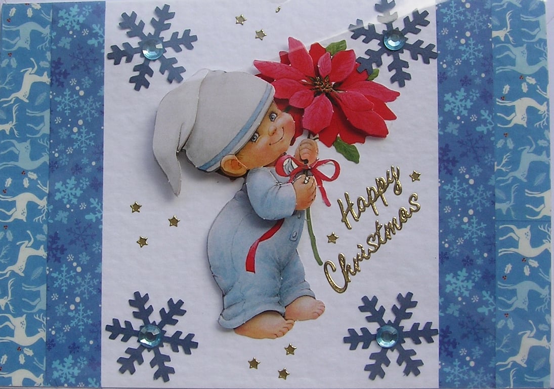 Hand Crafted Decoupage Chistmas Card - Happy Christmas (2953) Young Child