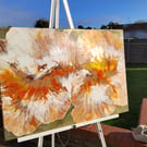 50x70cm Abstract Acrylic Pour Painting Orange Flowers Wave Artwork Home Decor 