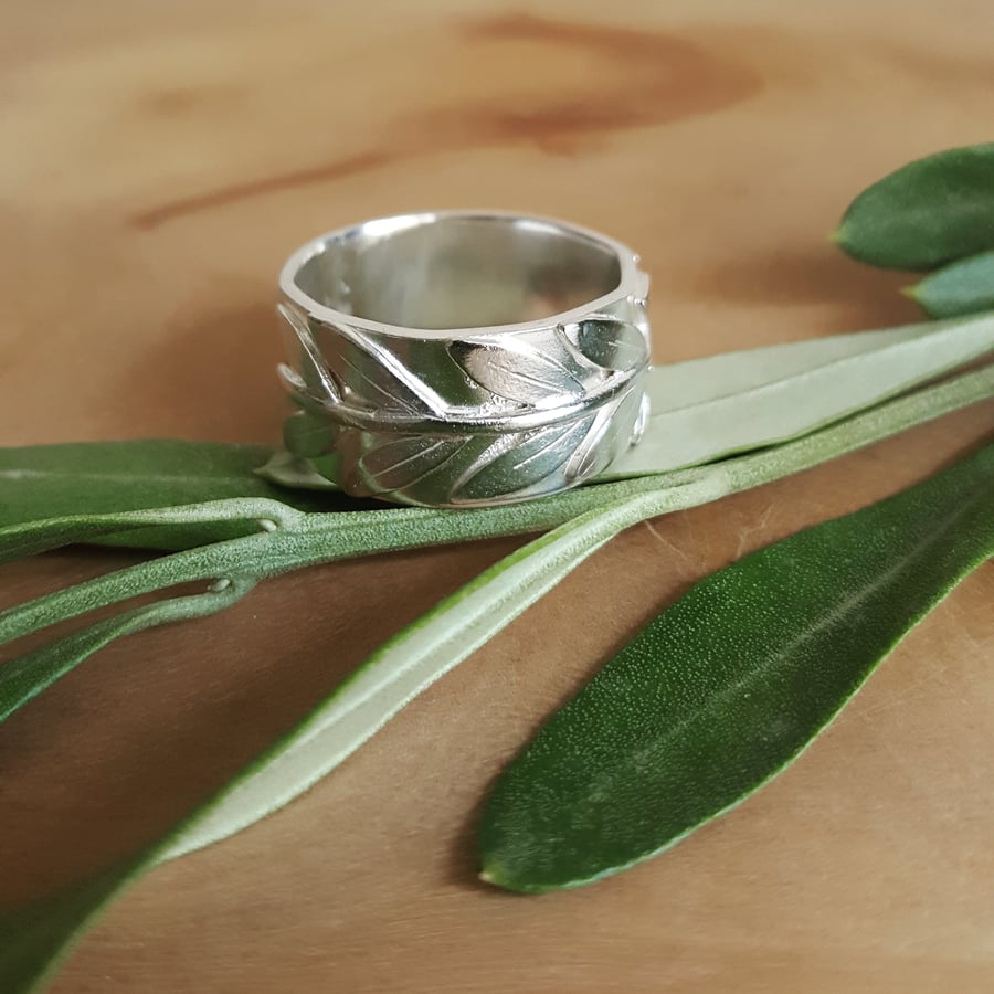 Olive Branch Ring - Handmade Band in Sterling Silver